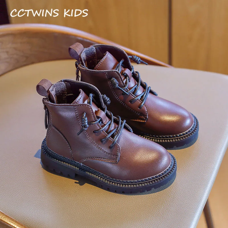 Thin Brown CCTWINS/детская обувь; коллекция года; Зимние ботильоны из искусственной кожи для маленьких мальчиков; Детские Модные Ботинки martin; брендовая теплая обувь для девочек; MB174 - Цвет: Thin Brown