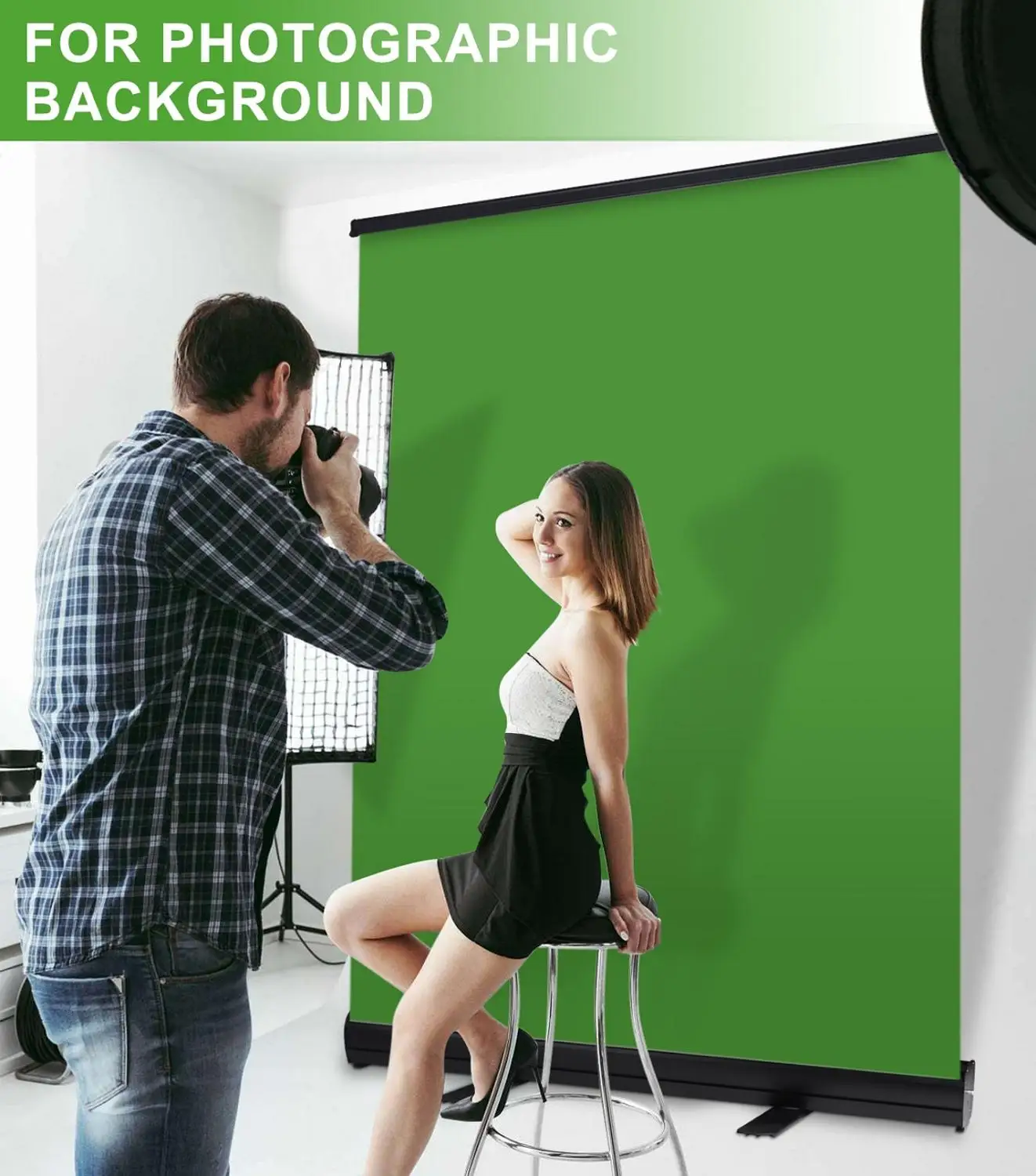 

Photography Green Screen Collapsible Chroma Key Panel Background Removal Wrinkle-Resistant Pull-up Style with Stand for Video
