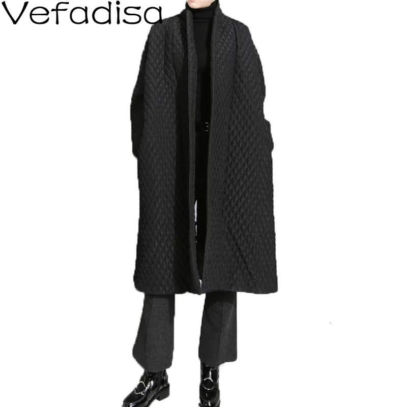 

Vefadisa Solid Black Thick Parka Woman 2019 Winter Loose Lapel Parka Pockets Back Split Wide-waisted Parka Female Casual QYF1357
