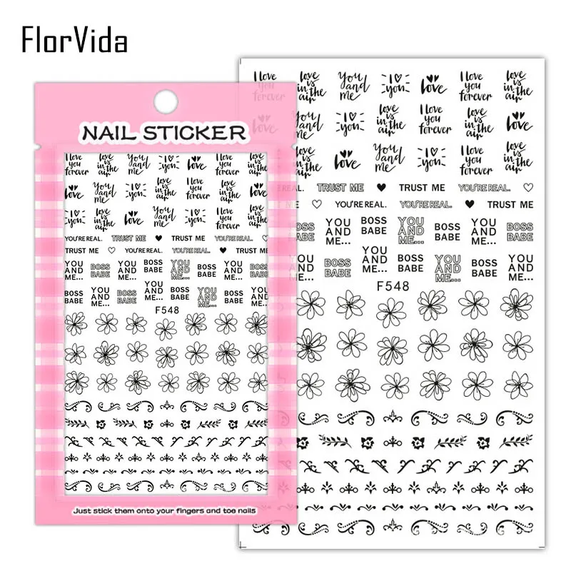 FlorVida F214-220 3D слайдер для ногтей золотые черные наклейки Переводные картинки с бабочками клейкий дизайн для маникюра Советы украшения для ногтей