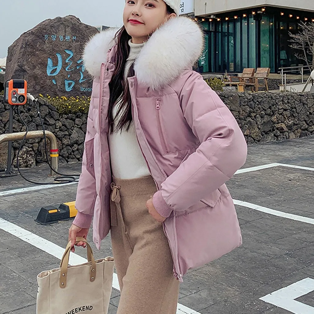Женская пуховая парка в Корейском стиле, зимняя куртка со стоячим воротником, однотонное женское пуховое пальто свободного кроя, женская короткая парка S17