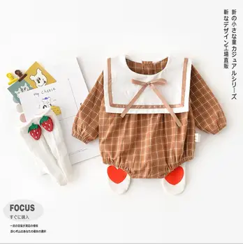 

2020 Fashion Girls Boys Plaid Romper Cotton Spring Baby Jumpsuit 6-24m