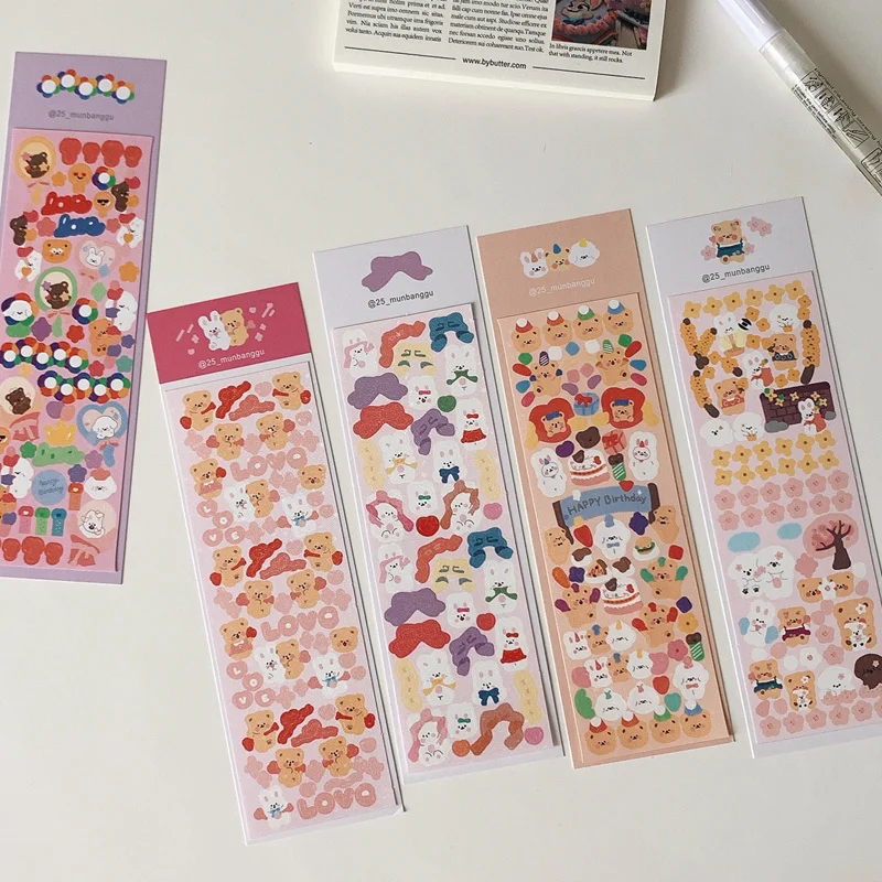 1Pc Ins Hot Kawaii Bear Bunny Stickers Scrapbooking Decorative Cute Sticker Korean DIY Diary Album Stick Label School Stationery