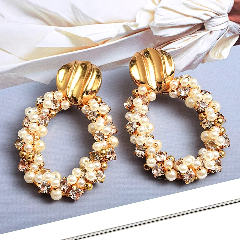 High-grade Pearl Crystals Handmade Dangle Drop Earrings 3