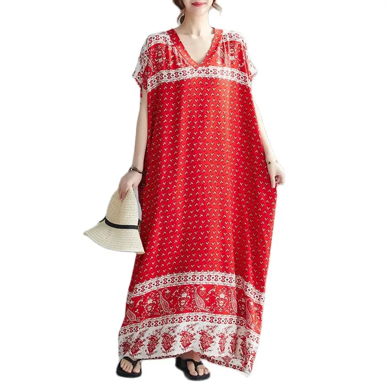 

ARCSINX Summer Women Dress Plus Size 3XL 4XL 5XL 6XL Cotton Red Dresses For Women 2021 Floral Long Dress Women Big Size 7XL 8XL