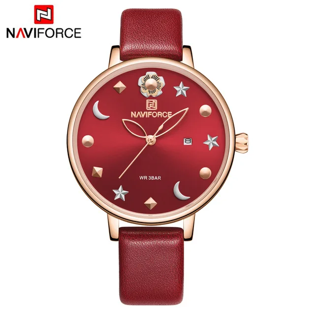 Red-Leather Часы naviforce женские роскошные брендовые Модные кварцевые женские часы водонепроницаемые наручные часы простые часы для девочек Relogio Feminino - Цвет: Red-Leather