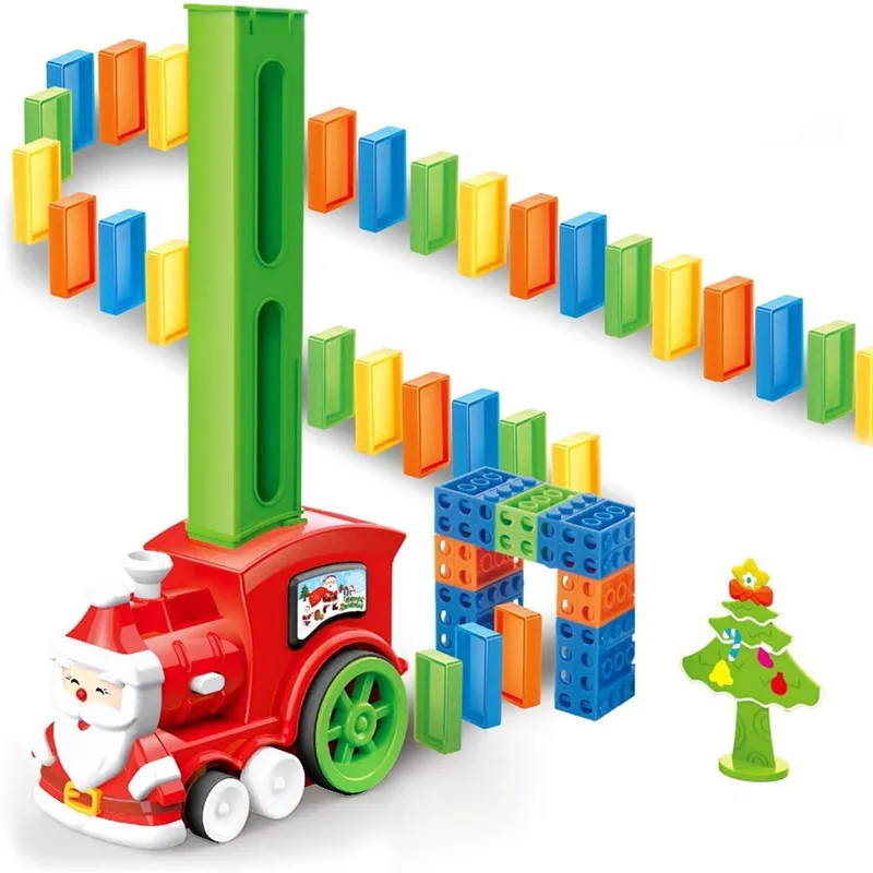 Dominoes Electric Santa Claus Train Toy Set Train Model with Lights Construction and Stacking Dominoes Toys