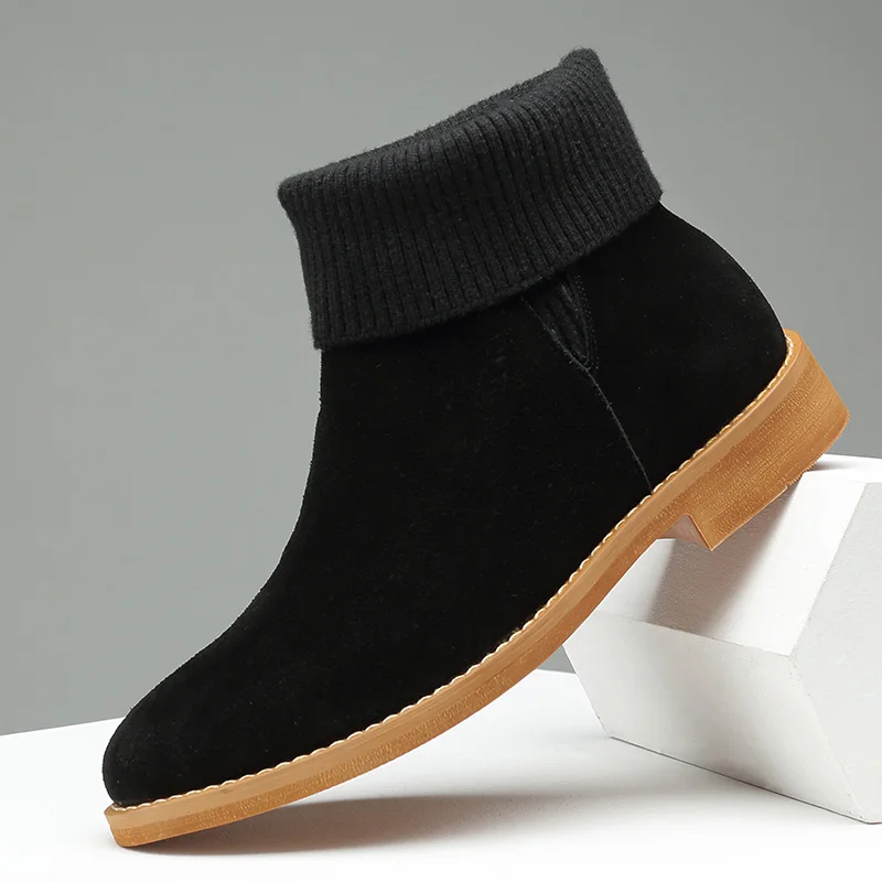 Merkmak/Замшевые мужские ботинки; коллекция года; зимние теплые мужские Ботильоны; классические ботинки без застежки; Повседневная обувь для пустыни; обувь на плоской подошве; большой размер 44 - Color: Black