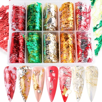 

1Box Mixed Mesh 3D Aluminum Nail Stickers Silver Gold Net Line Tape Sparkly Wrap Foils Nails Art Manicure Decoration Tip NL1778