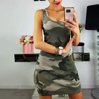 

Pop Women Bodycon Dress Camouflage Sleeveless Mini Dress Pop 88