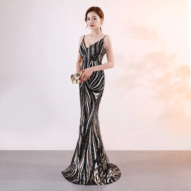 Футболка контрастных цветов с блестками элегантное вечернее платье Vestido de Fiesta на тонких бретелях длинное вечернее платье для выпускного вечера YNY-16002