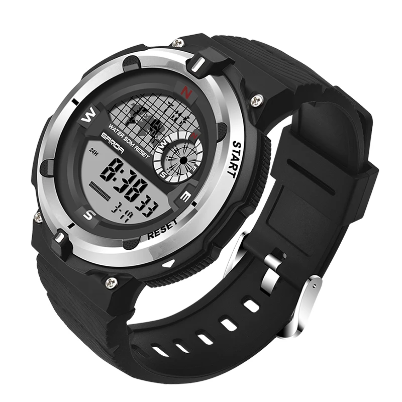 Black Silver SANDA, топ класса люкс, спортивные мужские часы, водонепроницаемые, светодиодный, цифровые часы, модные, повседневные, мужские наручные часы, Relogio Masculino 392 - Цвет: Black Silver