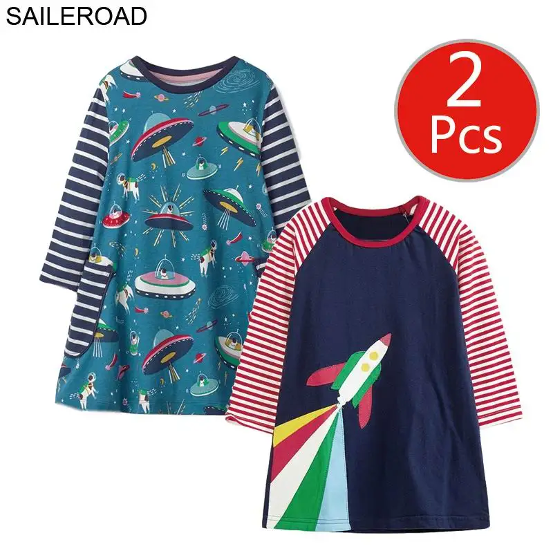 7785 7682 photo SAILEROAD 2шт. Единорог с длинным рукавом платье для детей 7 лет. Одежда для девочек. Карманные платья. Свадебные платья - Цвет: 7785 7682 photo