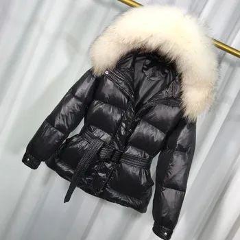

Big Real Raccoon Fur 2019 New Women's Hooded Female Winter White Duck Down Jacket Loose Warm Coat Down Parka Winter Coat Women