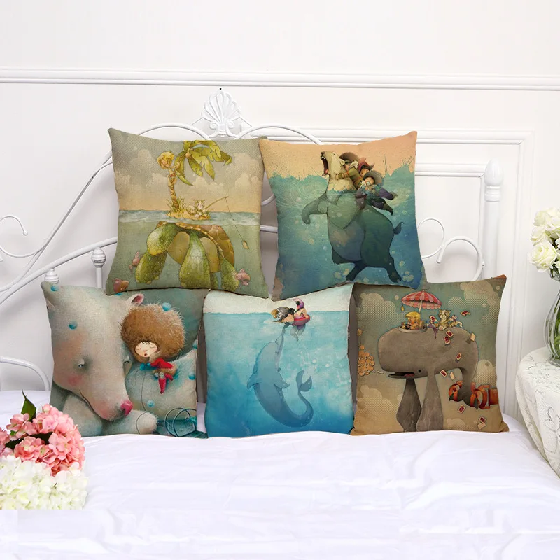 

45*45cm Creative Cartoon Cushions Cover Sets of Car Soft Pillowcase Fashion Animal Cotton and Linen Pillow Cases Home Decoration
