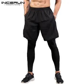 

INCERUN Men Sweatpants Quick Dry Elastic Waist Fitness Fake Two Pieces Trousers Joggers Bodybuilding Mens Track Pants S-5XL 2020