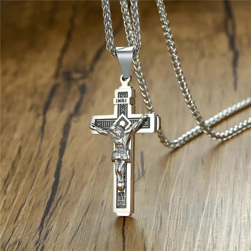 ZORCVENS INRI крест кулон ожерелья для мужчин с Иисусом из нержавеющей стали молитва мужской христианский воротник аксессуары на удачу