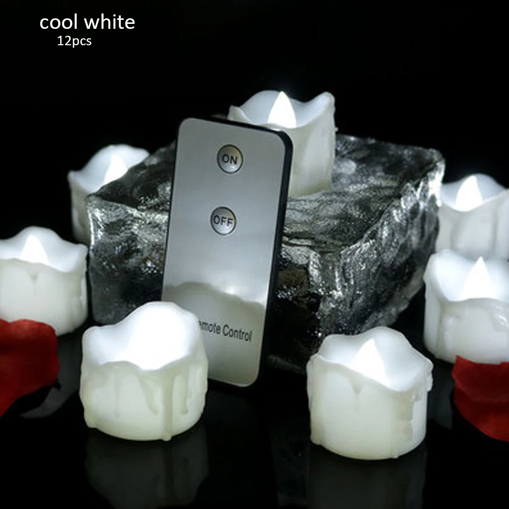 12 pcs cool white 12 шт./24 шт. светодиодный светильник на батарейках с дистанционным управлением, беспламенный светильник для свечей, домашний чайный светильник, свадебное украшение для дома - Цвет: 12 pcs cool white