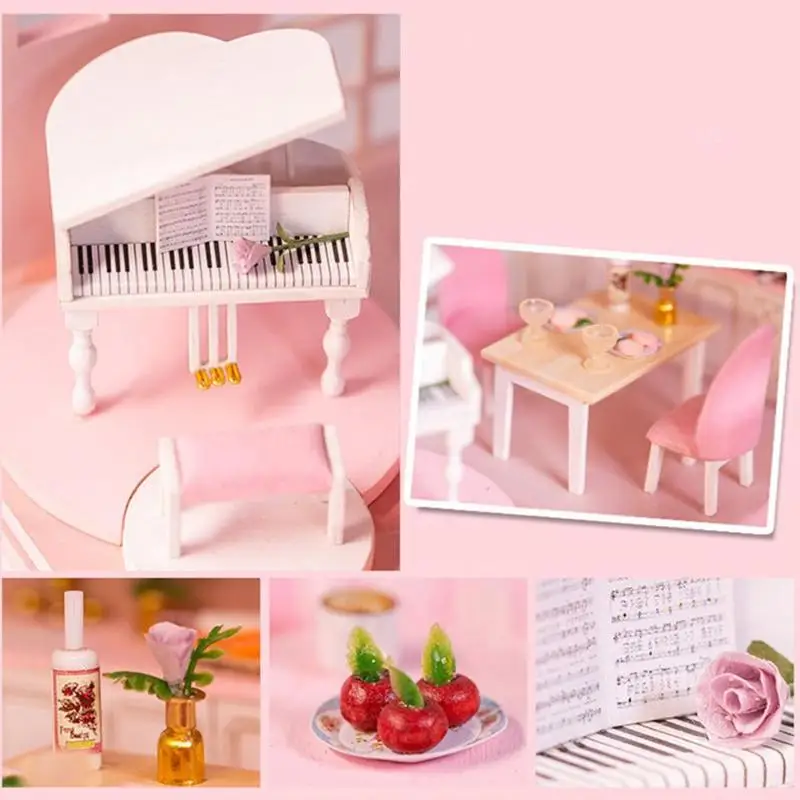 DIY Розовый вилла детские игрушки Миниатюрный Кукольный домик с мебелью Каса деревянные игрушки для детей Poppenhuis подарок на день рождения игрушка для девочки