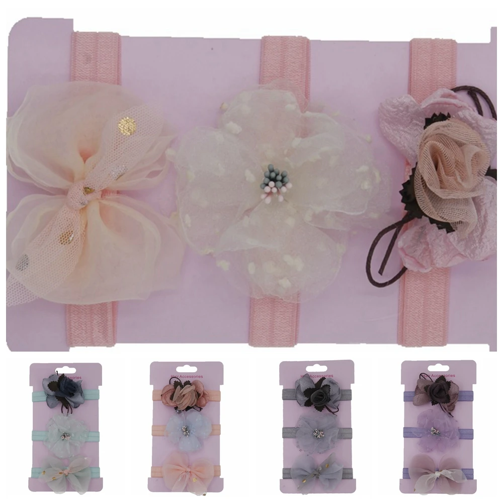 

3Pcs/Set Children Headdress Artificial Flower Handmade Bowknot Hair Band Photography Props Accessories Birthday Party Decoration