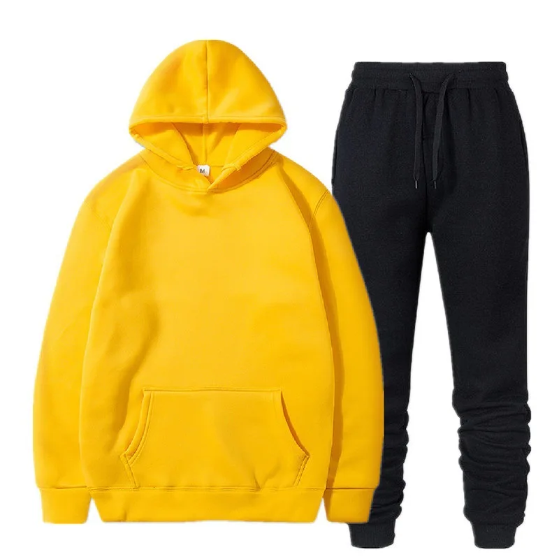 Yellow Брендовый комплект из двух предметов, мужские толстовки с капюшоном, спортивная одежда, мужской спортивный костюм с капюшоном, мужские толстовки с капюшоном+ штаны, спортивные костюмы, Прямая поставка - Цвет: Yellow