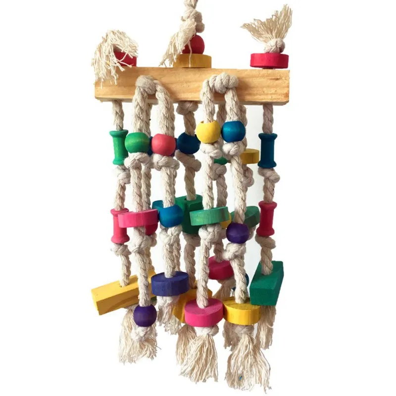 

Bird Swing Pets Toy Wooden Black String Cotton Rope Parrot Bite Toys Colorful Cage Perch Parrot Cage Hanging Toy And Decoration