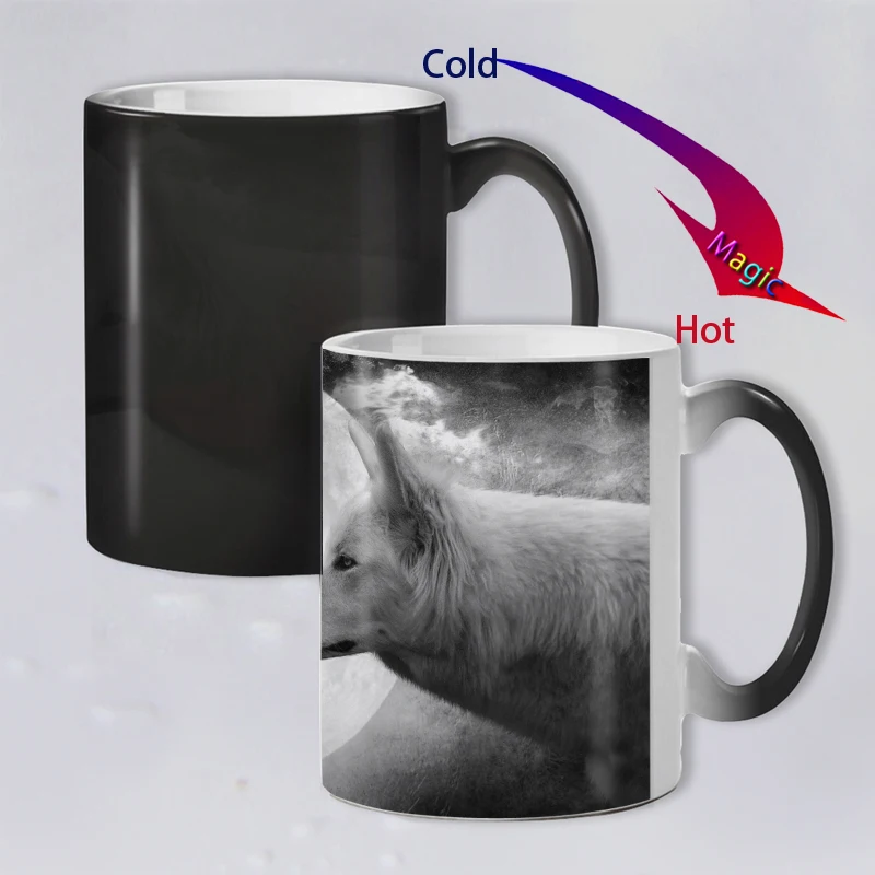 

Funny novelty Animal wolf Ceramic Color Changing Coffee Mug heat Sensitive Magic Tea Cup Mugs surprised gift