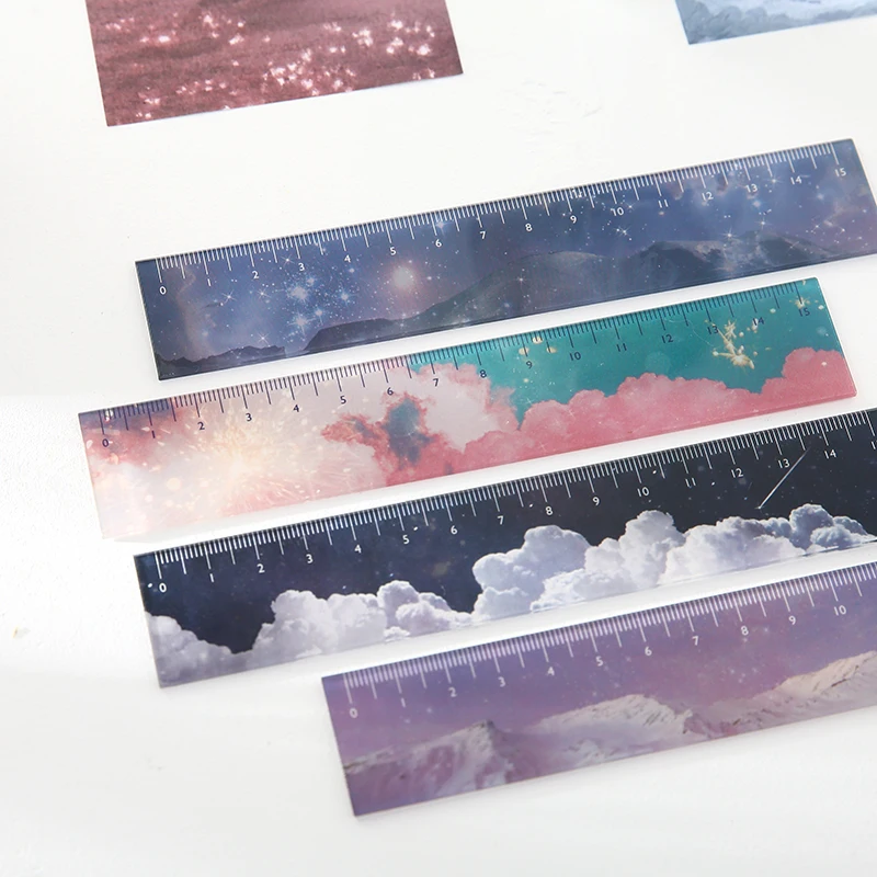 Regla acrílica de medición de 15cm, estilo INS, estrellas, nubes, bala, accesorios de diario, papelería coreana para estudiantes