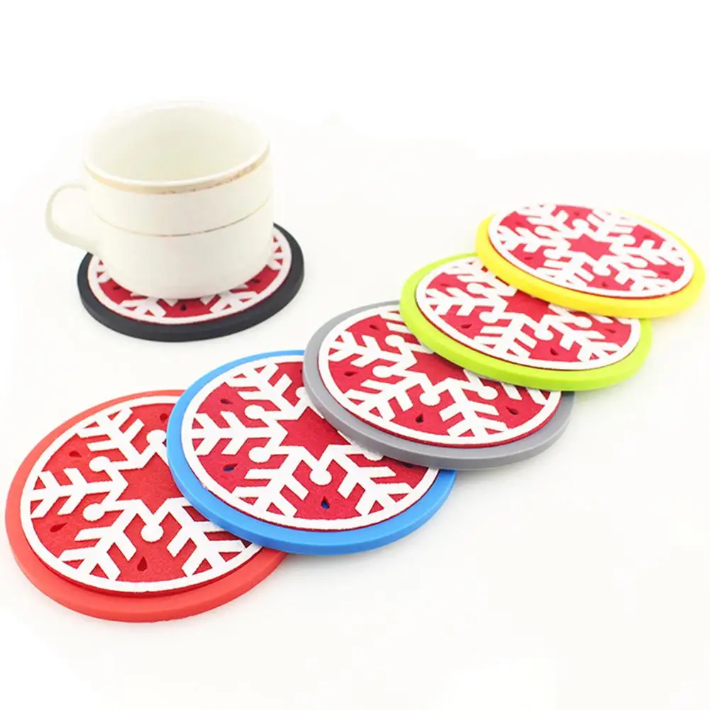 

Xmas tree Elk Santa Placemat for dining table Coaster Snowflake Round Silicone Cup Coffee Table Mat Kitchen Christmas Home Decor