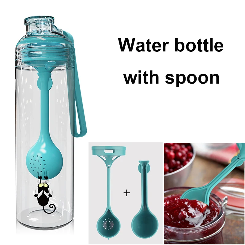 

Creative Water Bottle with Detachable Spoon Tea Infuser Shaker BPA Free Plastic Botella Portable Sports Water+bottles Xmas Gift