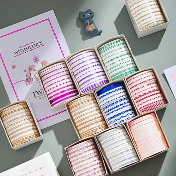 

10PCS/SET Combination Bullet Journal Tape Slim Series Gold washi Tape DIY Diary Masking Tape Cute Stickers Decorative School