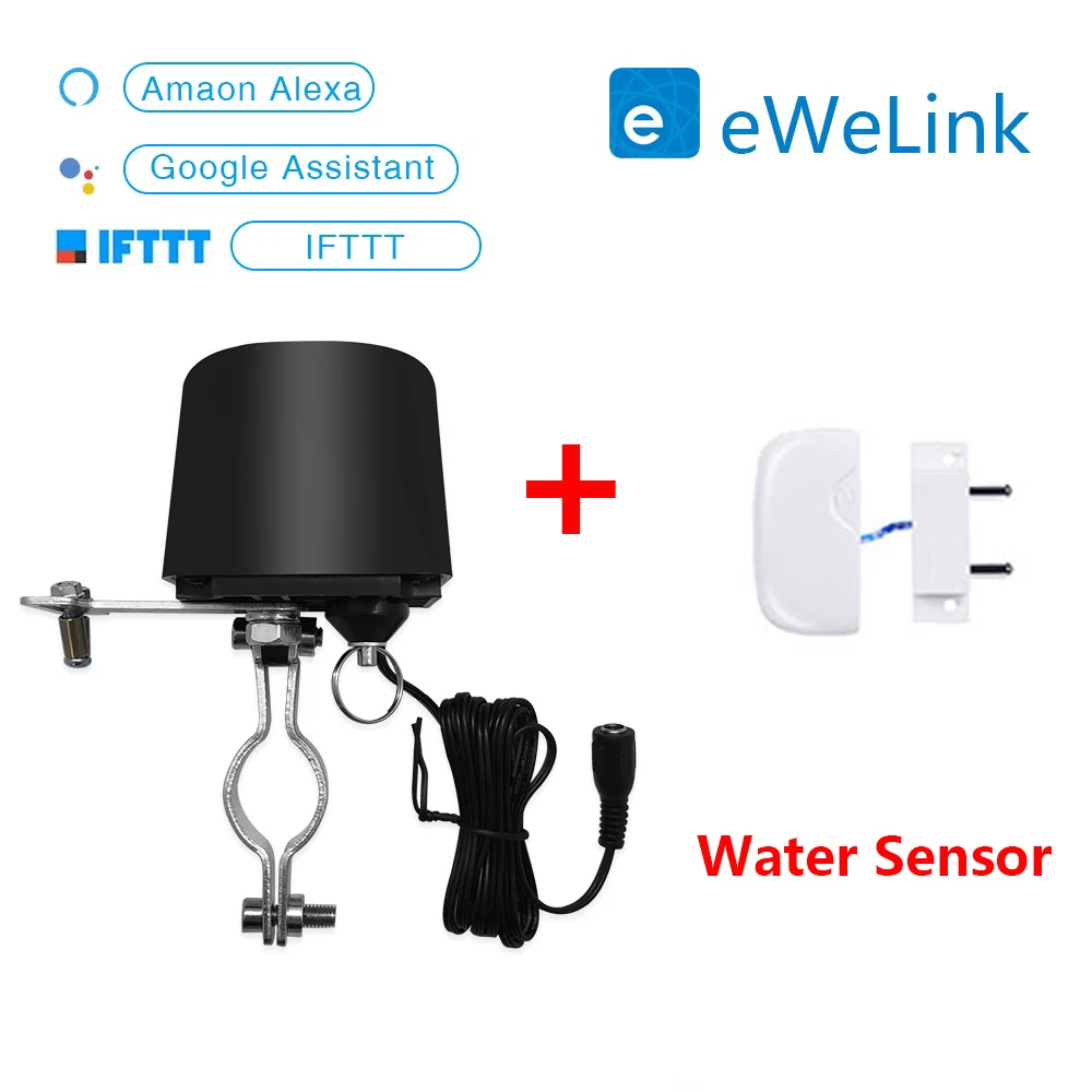 with water sensor EWeLink Смарт Wi-Fi газовый манипулятор клапан управления 1/" 3/4" садовые таймеры для отключения воды орошения управление Лер 12 В 1A - Цвет: with water sensor