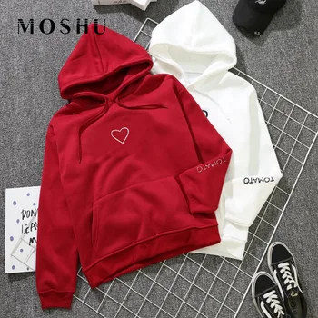 

Embroidery Heart Print Hoodies Sweatshirt Women Letter Print Hooded Sweatshirt Harajuku Streetwear Pullover Tops Sudadera Mujer