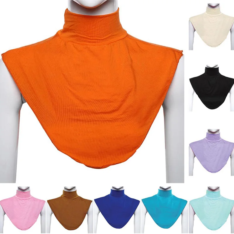 Womens Muslim Modal Fake False Collar Islamic Hijab Extensions Turtleneck High Neck Cover Warmer Bright Solid Color Half Top |