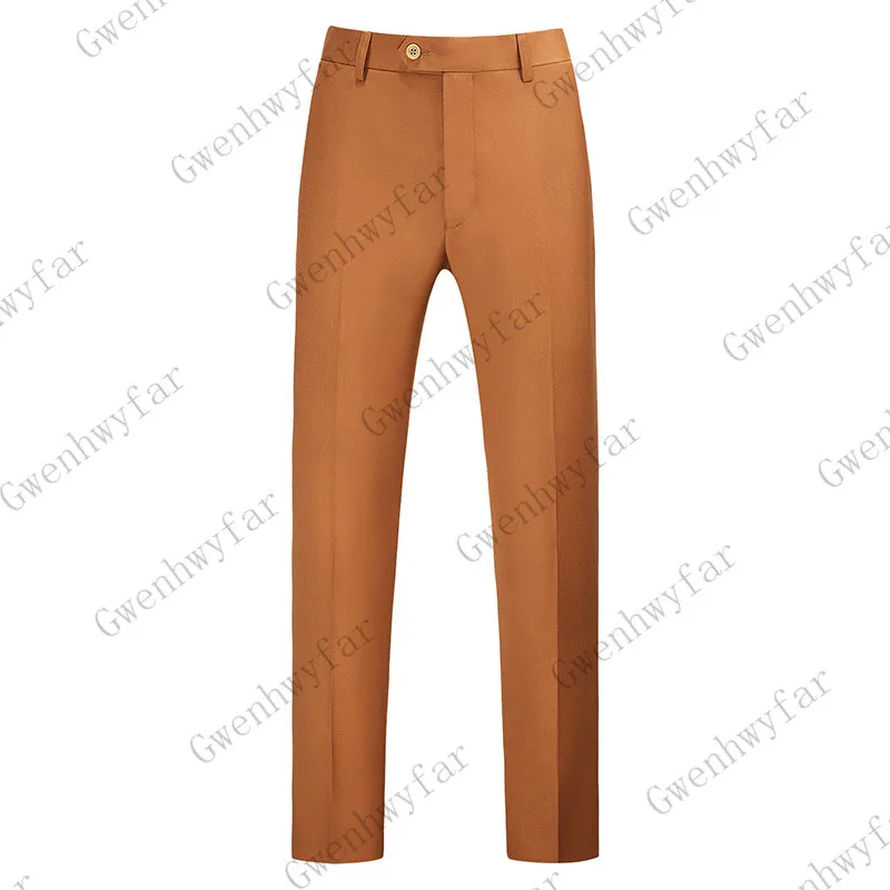 caramel color Gwenhwayfar, мужской Клетчатый костюм цвета хаки, брюки, официальная одежда, брюки, деловые повседневные облегающие брюки, Классический Клетчатый костюм, брюки для свадьбы - Цвет: caramel color