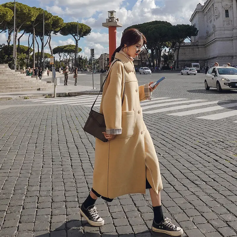 

Woolen Coat Women 's Mid-length Over-knee Korean Loose 2020 Autumn and Winter New Thick Over-knee Popular Woolen Coat