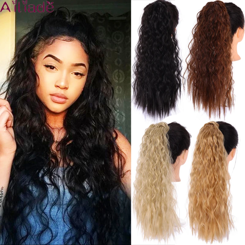 

AILIADE Long Corn Wavy Ponytail Clip In Synthetic Hair Extension Wrap on High Temperature Fiber for women