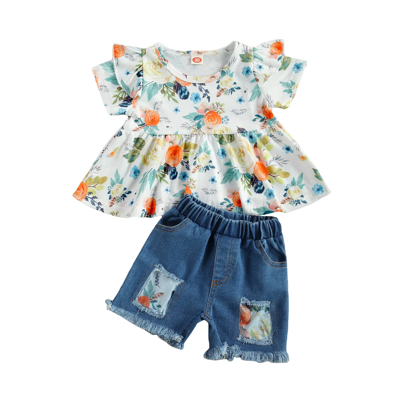 Летний модный комплект одежды для девочек новинка 2021 футболка с коротким рукавом