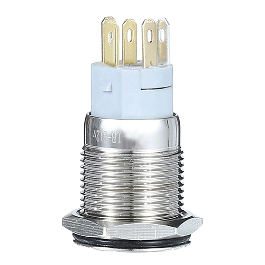 Metal Waterproof Momentary Push Button Switch 12V DC Blue Light off-(On)