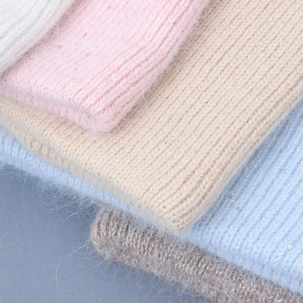 2021 NEW fashion rabbit fur lurex woman winter hat solid color autumn beanies best matched Warm soft bonnet skullies Gift