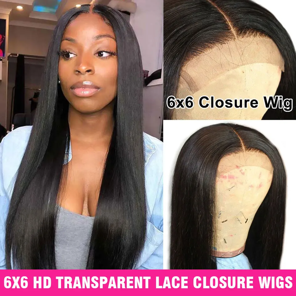 150 Density Hd Transparent 6X6 Closure Wig Lace Front Human Hair Wigs