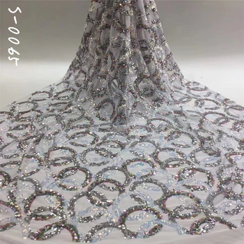 

Christmas Party French Lace fabric 5 yards Africa Net Tulle embroidery 2020 High Quality Sequins Lace fabric Nigerian material