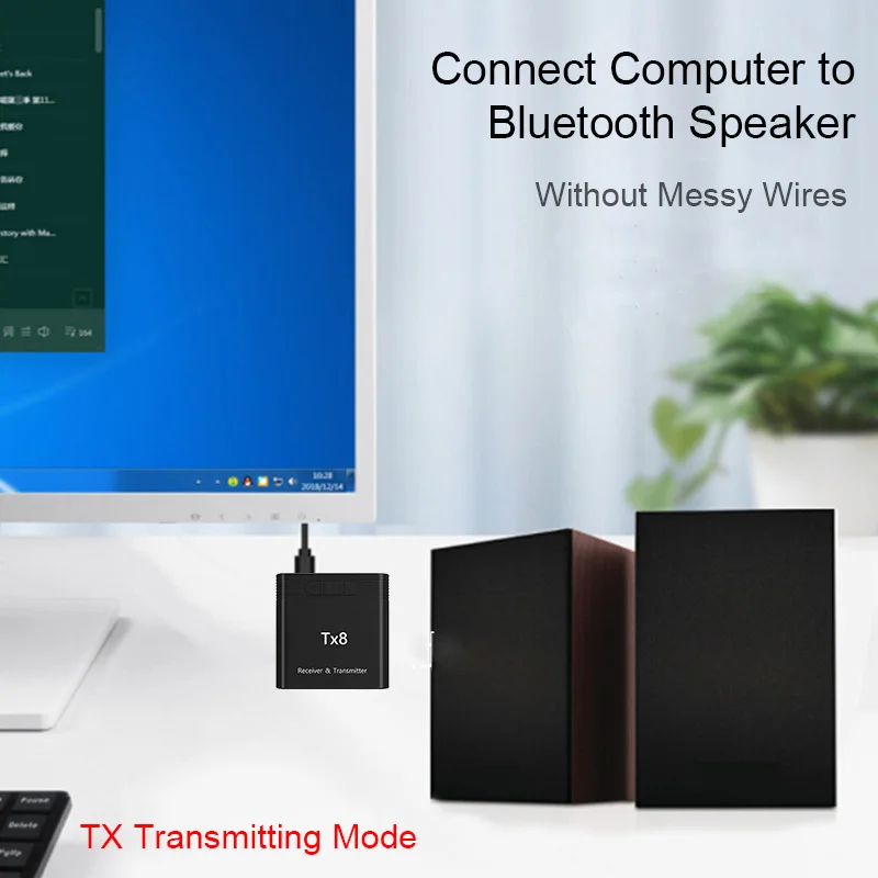 Tx8 2 in 1 Bluetooth 5 0 Transmitter Receiver Audio Adapter for TV PC Headphone MP3 MP4 Music Playback