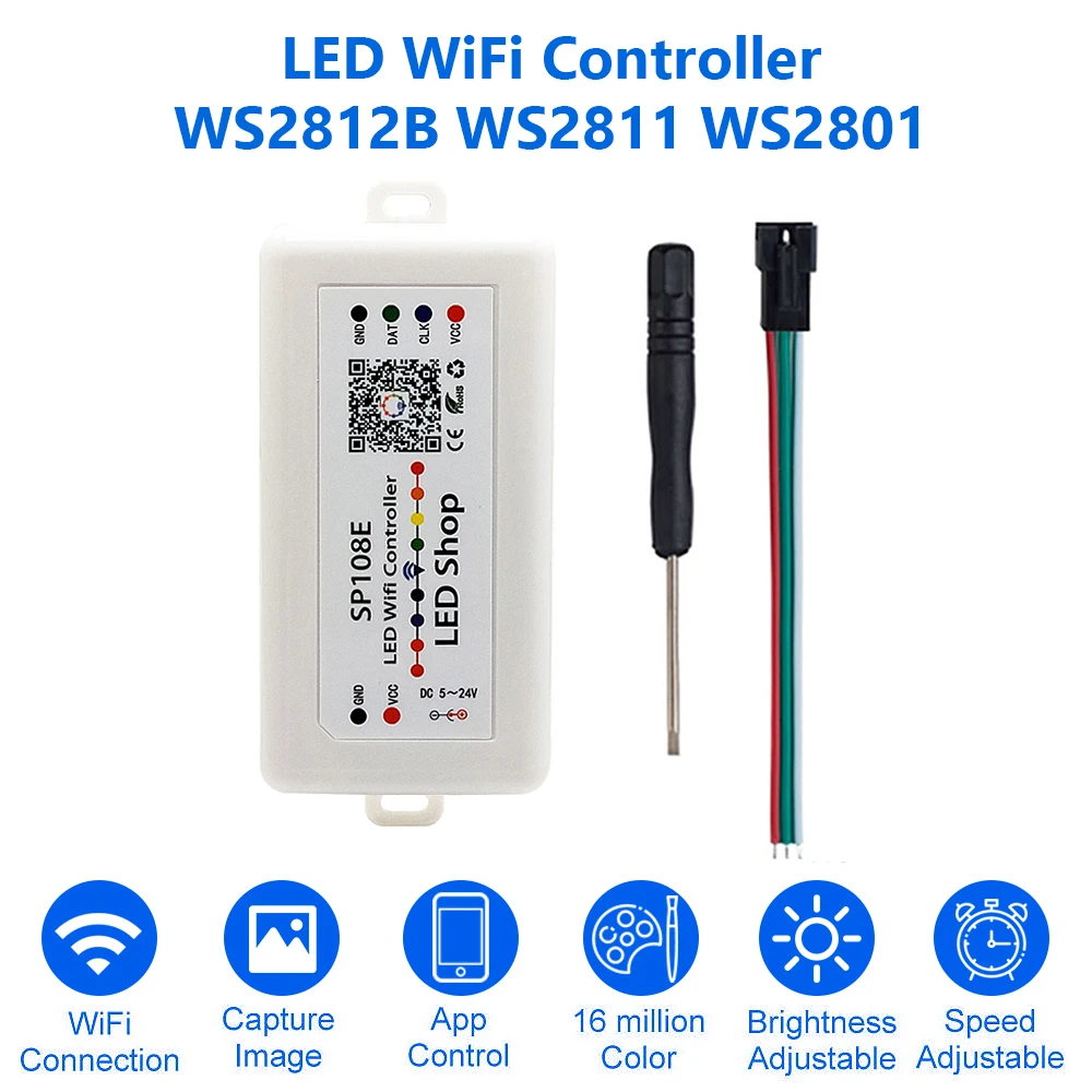 WS2812B WS2811 WS2801 СВЕТОДИОДНЫЙ WiFi контроллер управления, iOS Android App беспроводной пульт дистанционного управления DC 5 В~ 24 В SP108E для SK6812 SK6812-RGBW WS281