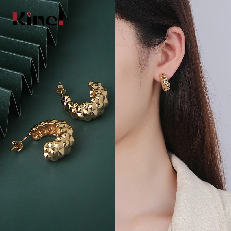 

Kinel Fashion Irregular Korean Earrings for Women Punk Style Earring 100% 925 Sterling Silver Champagne Gold Fine Jewelry