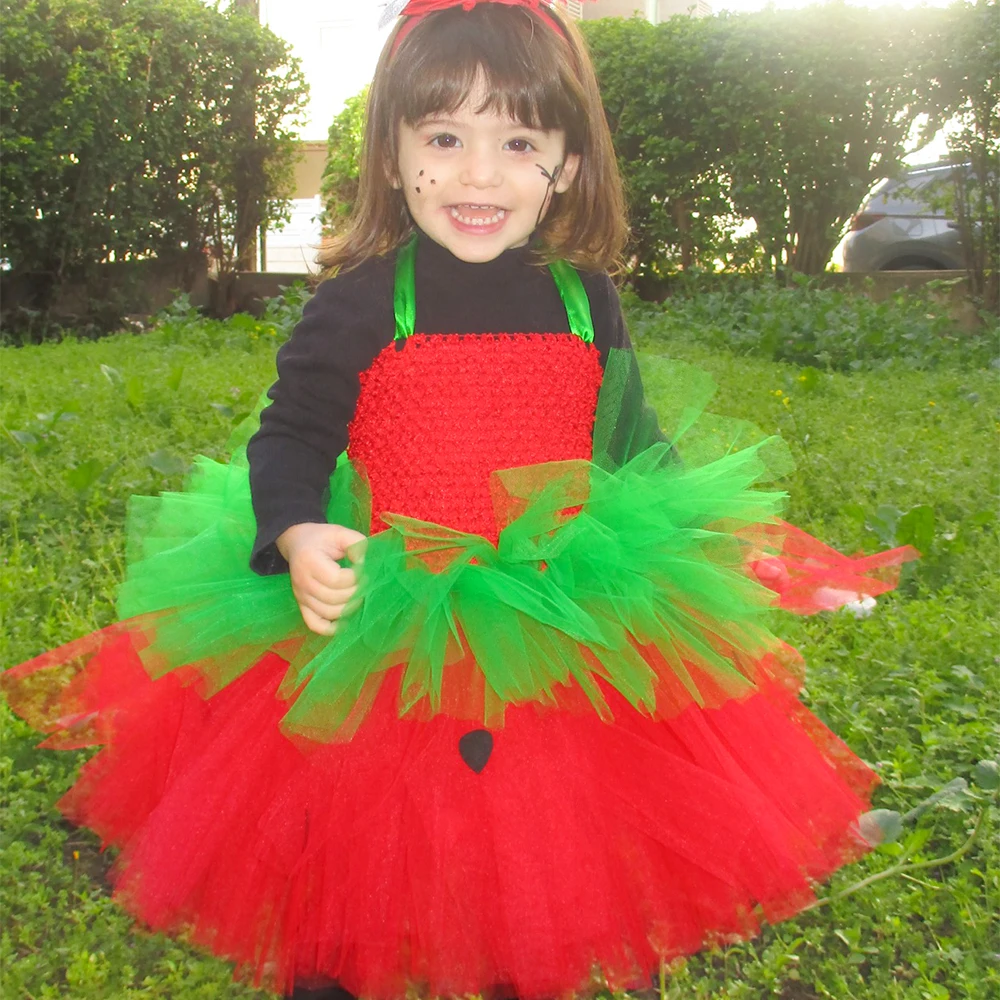 Red Green Strawberry Inspire Girls Tutu Dress Infant Baby 1st Birthday Party Photo Prop Dresses Kids Carnival Perform Costume cosplay costume