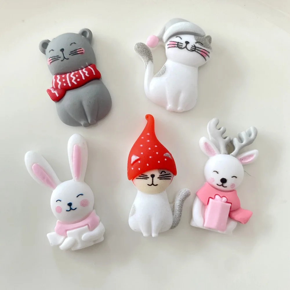 10Pcs Resin Cute Cat Rabbit Flatback Cabochon Kawaii Animals Christmas Deer Scrapbooking Decoration Craft DIY Hair Accessories | Дом и сад