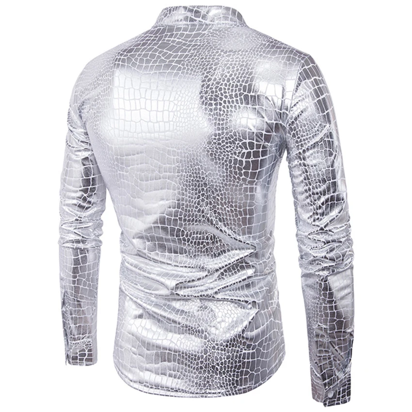 Блестящая Мужская рубашка для ночного клуба, мужские рубашки с длинным рукавом, тонкая мужская рубашка, Chemise Homme, Повседневная рубашка со стоячим воротником для фитнеса, мужская рубашка, одежда