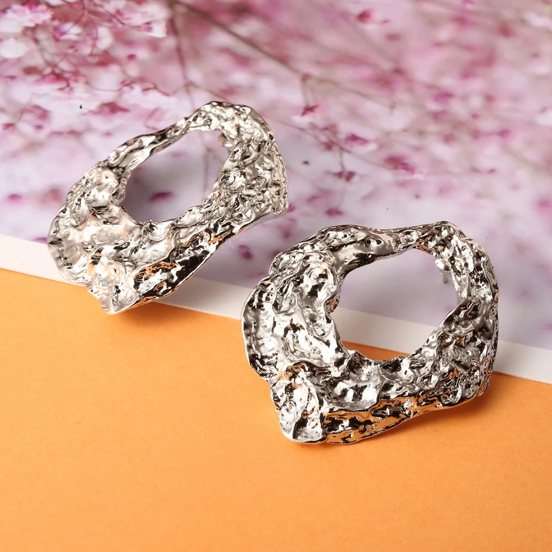 Punk Abstract Metal Earring For Women Geometric Earring Stud Shellhard Silver Gold Statement Tribal Crushed Irregular Earring
