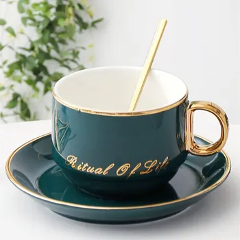 

2019 Creative Nordic style ceramic coffee cup saucer set household small luxury afternoon tea set simple flower tea cup gift
